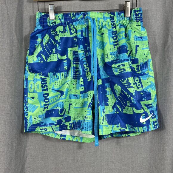 Nike Just Do It Swoosh Print Drawstring Volley Swim Shorts M Green NESSA558-001 - Picture 1 of 8